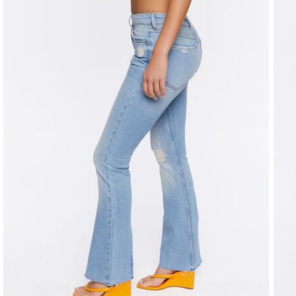Forever 21 Premium Light Wash Denim High Rise Bootcute Distressed Flare Jeans - Picture 2 of 4